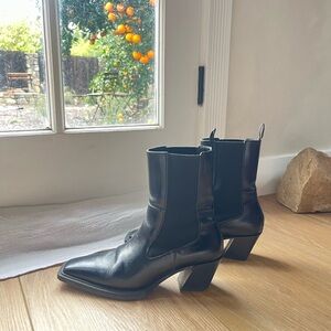 Black Leather square toe Booties